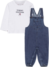Baby Denim Dungaree Set Sets Sets With Long-sleeved T-shirt Multi/mønstret Tommy Hilfiger*Betinget Tilbud