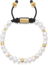 Men's Beaded Bracelet With Pearl And Gold Armbånd Smykker White Nialaya
