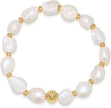 Wristband With Baroque Pearl And Gold Armbånd Smykker White Nialaya
