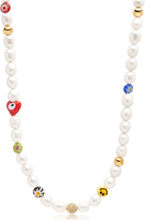 Men's Smiley Face Pearl Choker With Assorted Beads Halskæde Smykker White Nialaya