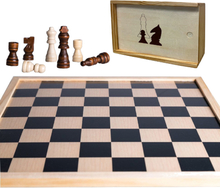 Houten schaakbord/dambord 40 x 40 cm met schaakstukken in opbergkistje