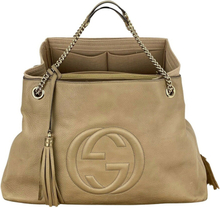 Gucci Soho stor rullesteinbrun skinn dobbel kjede tlot håndpose tilsatt innsats preowned