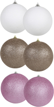 6x stuks grote glitter kerstballen van 13 cm set - 2x Champagne - 2x Wit - 2x Roze
