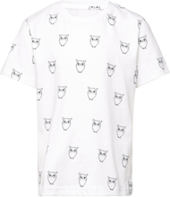 Owl Aop T-Shirt - Gots/Vegan T-shirts Short-sleeved Hvit Knowledge Cotton Apparel*Betinget Tilbud