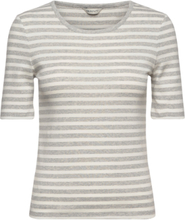 Slim Striped 1X1 Ribbed Ss T-Shirt T-shirts & Tops Short-sleeved Grå GANT*Betinget Tilbud