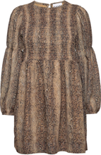 Printed Light Crepe Smock Mini Dress Kort Kjole Brown Ganni
