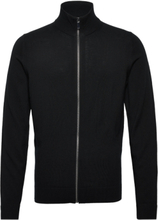 Merino Zip Through Jacket Tops Knitwear Full Zip Jumpers Black Calvin Klein
