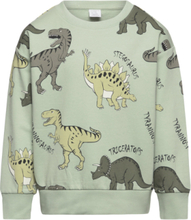 Sweater Aop Dino Tops Sweatshirts & Hoodies Sweatshirts Green Lindex
