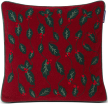 Holly Embroidered Wool Mix Pillow Cover Home Textiles Cushions & Blankets Cushion Covers Red Lexington Home