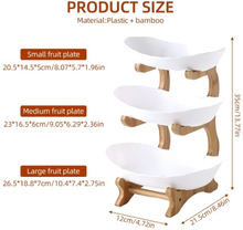 3 Tier Fruit Basket for Kitchen Plastic Fruit Bowl with Bamboo Wood Stand Easy Install 3 Tier Serving Stand Snack Dessert Cake Tray Plate Rack for Party Wedding Buffet