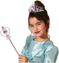 Carnaval verkleed Tiara/diadeem - Prinsessen kroontje met toverstokje - zilver/roze - meisjes