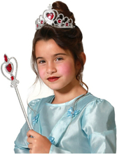 Carnaval verkleed Tiara/diadeem - Prinsessen kroontje met toverstokje - zilver/rood - meisjes