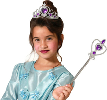 Carnaval verkleed Tiara/diadeem - Prinsessen kroontje met toverstokje - zilver/paars - meisjes