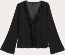 Frilled blouse with bell sleeves - Black