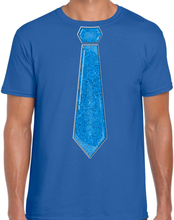 Verkleed t-shirt voor heren - stropdas glitter blauw - blauw - carnaval - foute party