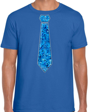 Verkleed t-shirt voor heren - stropdas blauw - pailletten - blauw - carnaval - foute party