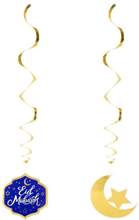 2 stk Eid Mubarak - Gullfolierte Hengende Swirls Dekorasjoner - 85 cm