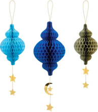 3 stk Eid Mubarak Hengende Honeycombs med Måne og Stjerner - 24 cm + 30 cm