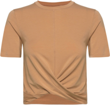 Delight Short Wrap Tee Sport Crop Tops Short-sleeved Crop Tops Brown Casall