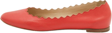 Chloe Coral Red Leather Lauren Scalloped Ballet Flats