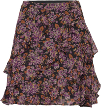 Floral Ruffle-Trim Georgette Skirt Kort Nederdel Purple Lauren Ralph Lauren
