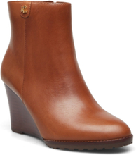 Shaley Calfskin Wedge Bootie Shoes Boots Ankle Boots Ankle Boots With Heel Brown Lauren Ralph Lauren