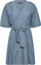 Belted Denim Bubble-Sleeve Shirtdress Kort Kjole Blue Lauren Ralph Lauren