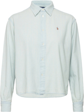 Wide Cropped Chambray Shirt Tops Shirts Long-sleeved Blue Polo Ralph Lauren