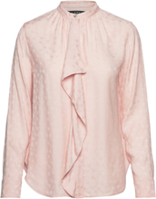 Ruffle-Trim Logo Jacquard Shirt Tops Blouses Long-sleeved Pink Lauren Ralph Lauren