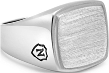 Men's Silver Signet Ring With Brushed Steel Ring Smykker Silver Nialaya