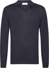 Slhtown Ls Knit Open Polo Tops Knitwear Long Sleeve Knitted Polos Navy Selected Homme