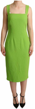 Grønn firkantet slank skjede midtlengde kjole