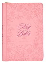 KJV Holy Bible, Thinline Large Print Faux Leather Red Letter Edition - Thumb Index & Ribbon Marker, King James Version, Pink, Zipper Closure