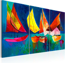 Håndmalet billede - Colourful sailboats 120 x 80 cm