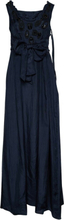 Marni Navy Blue Silk Applique Detalj beltet ermeløs maxi kjole