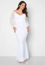 Goddiva Curve Long Sleeve Lace Trim Maxi Dress White 48 (UK20)