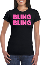 Verkleed T-shirt voor dames - bling - zwart - roze glitter - glitter and glamour - carnaval