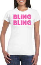 Verkleed T-shirt voor dames - bling - wit - roze glitter - glitter and glamour - carnaval/themafeest