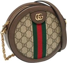 Gucci Brown GG Supreme Canvas and Leather Mini Ophidia Round Bag