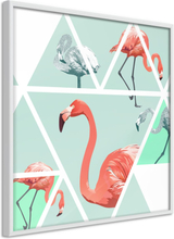 Plakat - Tropical Mosaic with Flamingos (Square) - 20 x 20 cm - Hvid ramme