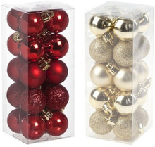 Kleine kunststof kerstversiering 40x stuks set en 3 cm kerstballen in het goud en rood