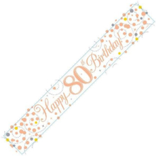Happy 80th Birthday - 2,7 Meter Hvit og Rosegull Holografisk Banner