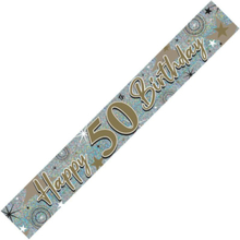Happy 50th Birthday - 2,6 Meter Sølvfarget Holografisk Banner