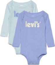 Levi's® Poster Logo Long Sleeve Bodysuit 2-Pack Bodies Long-sleeved Blue Levi's