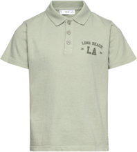 Printed Cotton Polo Shirt Tops T-shirts Polo Shirts Short-sleeved Polo Shirts Green Mango