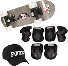 Skateboard set voor kinderen L 9-10 jaar/valbescherming/skater pet/skateboard met print 43 cm grijs