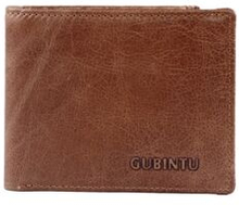 GUBINTU mænds vintage-stil kort pung toplag ægte læder bi-fold pung - brun