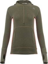 Aclima Women's WarmWool Hoodsweater with Zip Olive Night / Spiced Coral Undertøy overdel M
