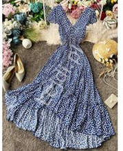 Niebieska sukienka w kwiaty, letnia sukienka zwiewna 3724