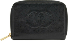 Chanel Black Quilted Leather CC Tidløs glidelås rundt lommeboken